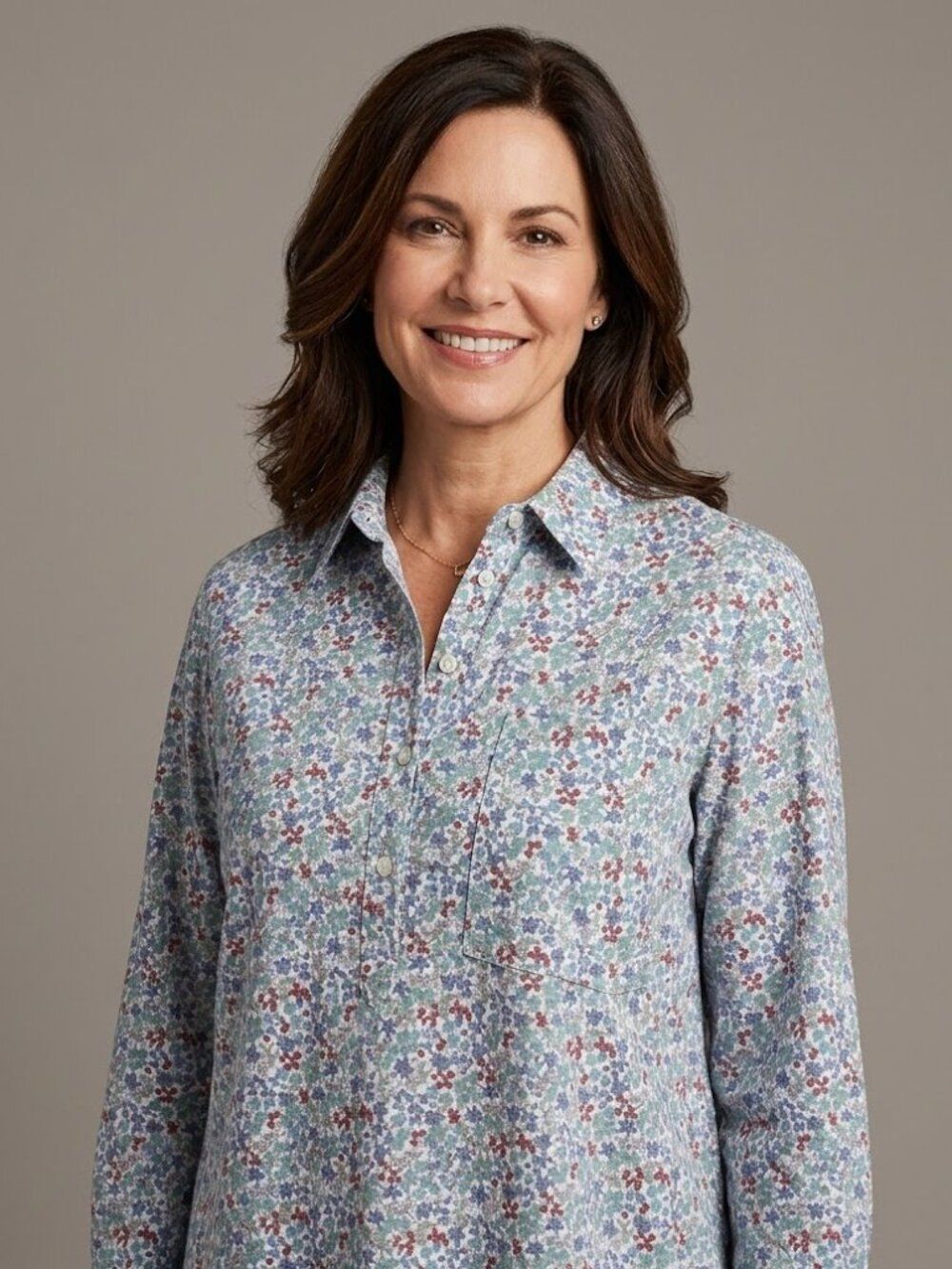Lands' End Relaxed Fit Linen Blend Tunic Blouse Coastal Floral Size Medium